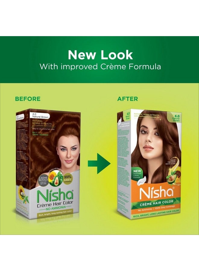 Creme Hair Color Natural Brown 120G Pack Of 3, Permanent Hair Colour With Natural Henna Extracts, No Ammonia, Brown Hair Colour