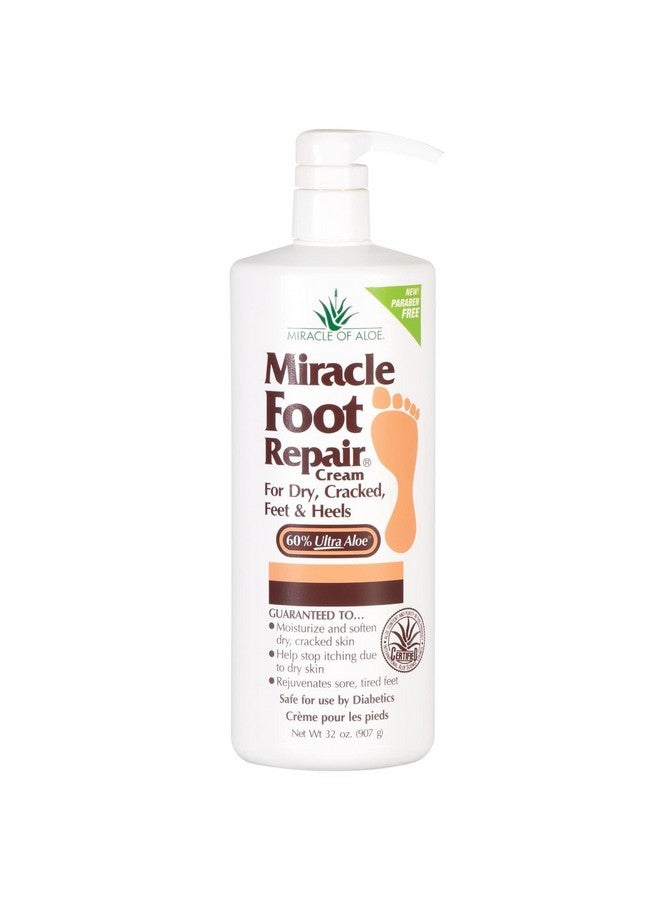 Miracle Foot Repair Cream (32 Oz) Repairs Dry Cracked Heels And Feet 60% Pure Ultraaloe Moisturizes Softens And Repairs