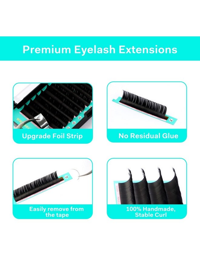 Eyelash Extensions 0.03 C Curl 14Mm Lash Extensions Supplies Individual Lashes Premium Silk Volume & Classic Lash Soft Matte Dark Professional Eyelashes Extension (0.03C14Mm)