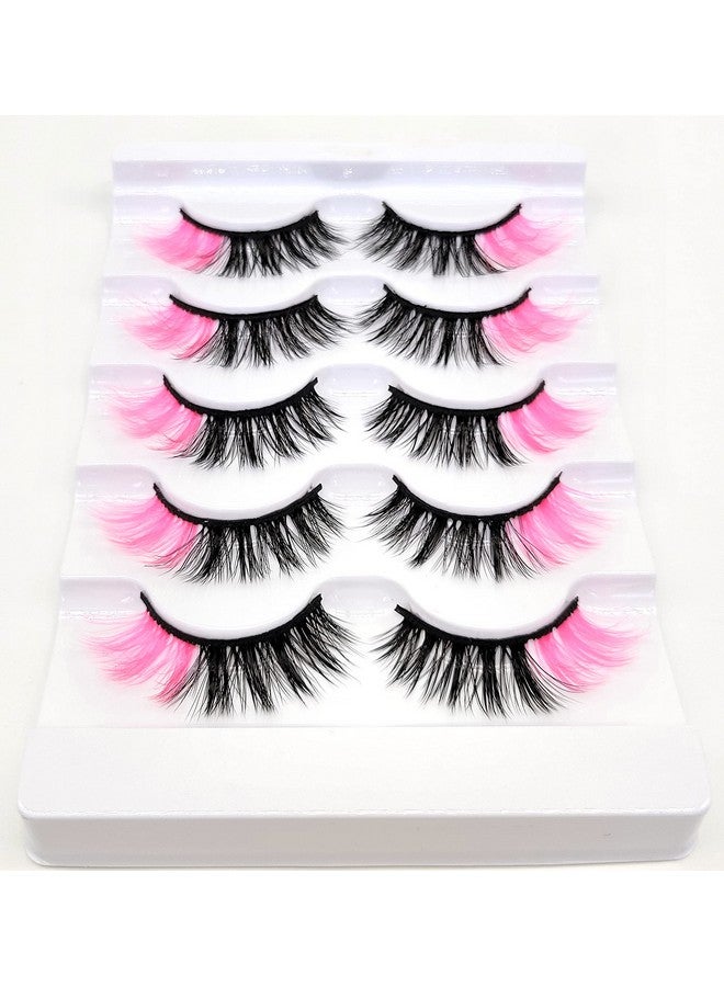 16Mm 5 Pairs Pack 3D Faux Mink Eyelashes With Pink Ends Colored Lashes (Fm202, 816Mm, Black With Pink Ends, 5 Pairs)