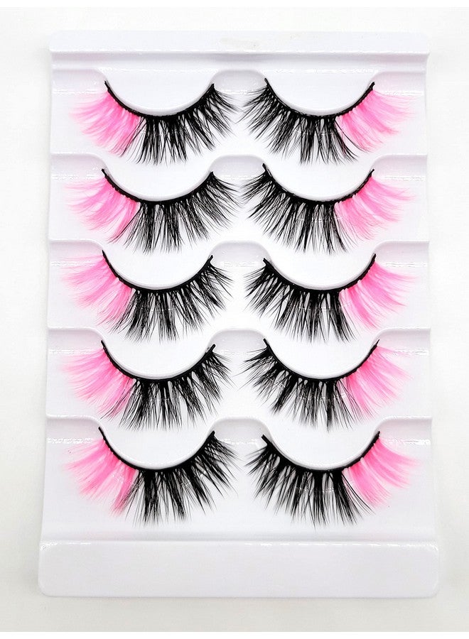 16Mm 5 Pairs Pack 3D Faux Mink Eyelashes With Pink Ends Colored Lashes (Fm202, 816Mm, Black With Pink Ends, 5 Pairs)