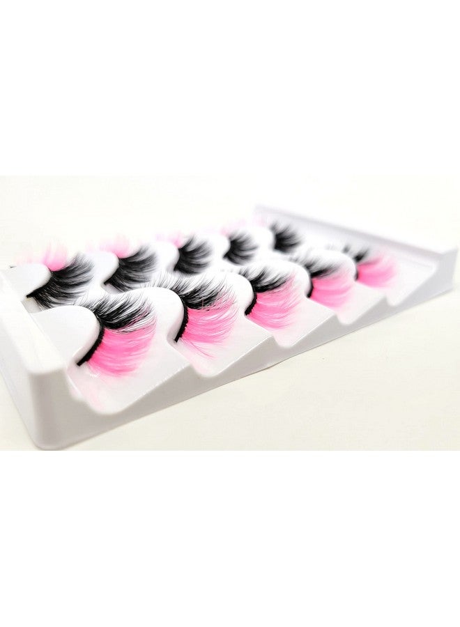 16Mm 5 Pairs Pack 3D Faux Mink Eyelashes With Pink Ends Colored Lashes (Fm202, 816Mm, Black With Pink Ends, 5 Pairs)