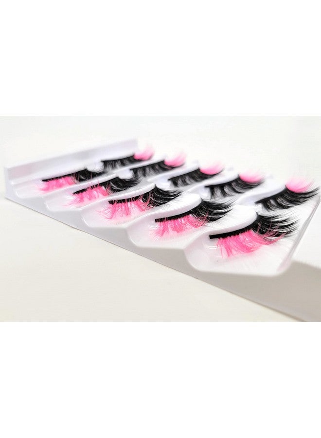 16Mm 5 Pairs Pack 3D Faux Mink Eyelashes With Pink Ends Colored Lashes (Fm202, 816Mm, Black With Pink Ends, 5 Pairs)