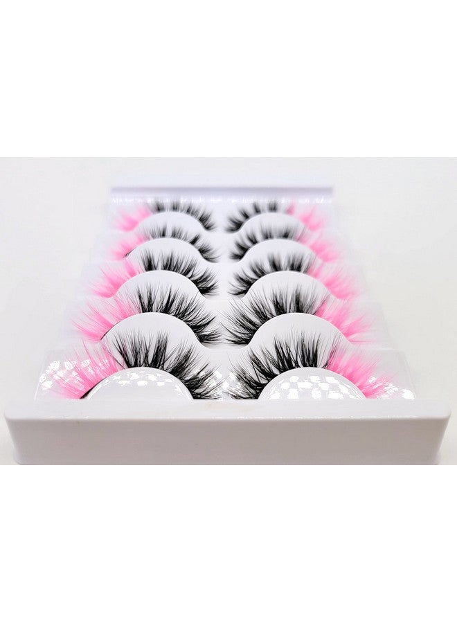 16Mm 5 Pairs Pack 3D Faux Mink Eyelashes With Pink Ends Colored Lashes (Fm202, 816Mm, Black With Pink Ends, 5 Pairs)