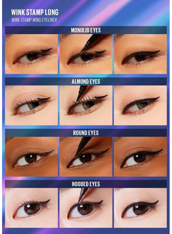 Wink Stamp Wing Eyeliner Pen & Stamp Long | With Avocado Extract, Doubleended, Black Liquid Liner, Smudgeproof, Waterproof, Eye Irritation Tested