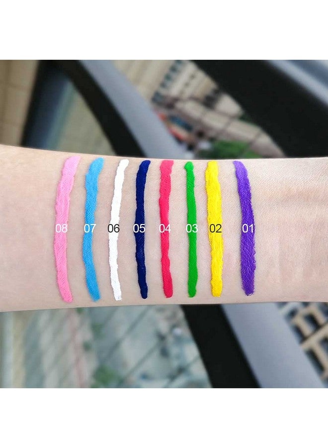 8 Colors Colored Colorful Matte Liquid Makeup Eyeliner Liquid Set Stamps Shapes For Eyes, Pink Red Yellow Blue Purple White Black Liquid Eyeliner Waterproof Color Eye Liners Pencil For Women 01