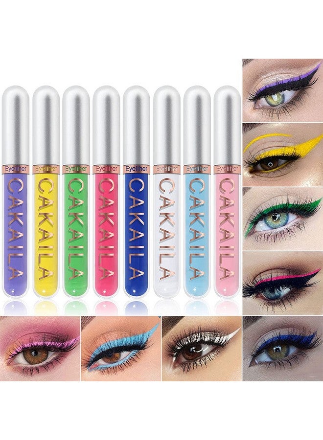 8 Colors Colored Colorful Matte Liquid Makeup Eyeliner Liquid Set Stamps Shapes For Eyes, Pink Red Yellow Blue Purple White Black Liquid Eyeliner Waterproof Color Eye Liners Pencil For Women 01