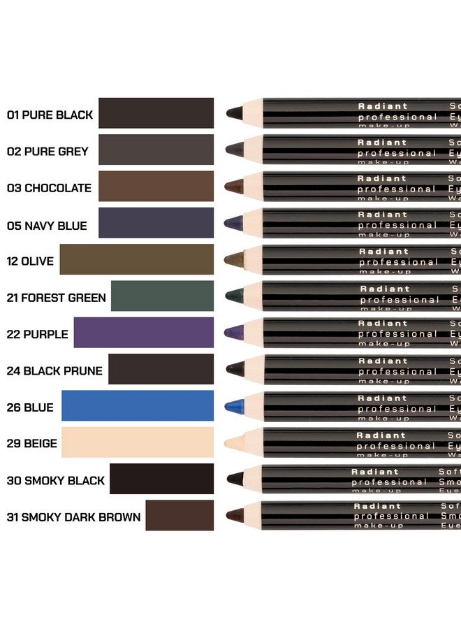 Radiant Professional Softline Waterproof Eye Liner Pencil With Smudging Tool Long Lasting Under Eyeliner Pencil For Women, For The Perfect Smoky Eye, Blue (26)