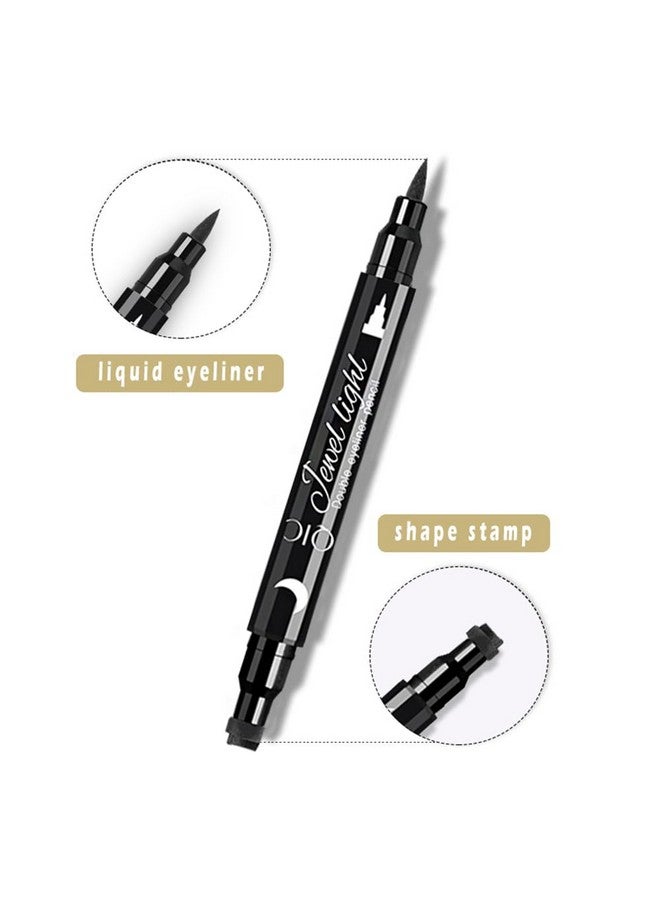 Shape Stamp Eyeliner Set, 4 Pcs Black Felt Eyeliners And 4 Shape Stamps, Dual Ended 2In1 Eye Makeup Pen