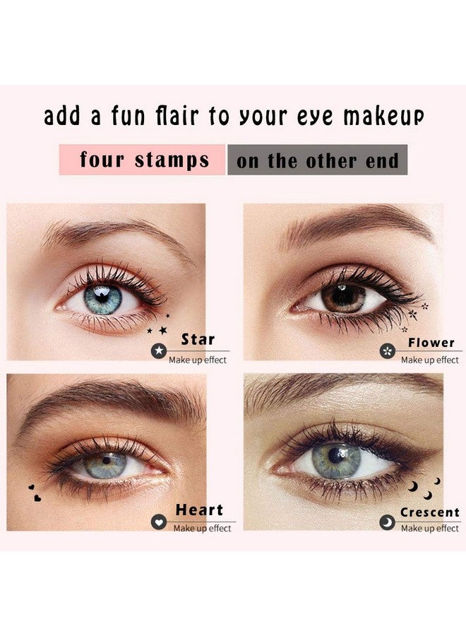 Shape Stamp Eyeliner Set, 4 Pcs Black Felt Eyeliners And 4 Shape Stamps, Dual Ended 2In1 Eye Makeup Pen