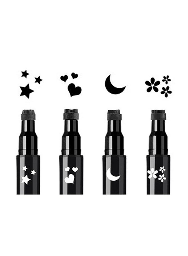 Shape Stamp Eyeliner Set, 4 Pcs Black Felt Eyeliners And 4 Shape Stamps, Dual Ended 2In1 Eye Makeup Pen