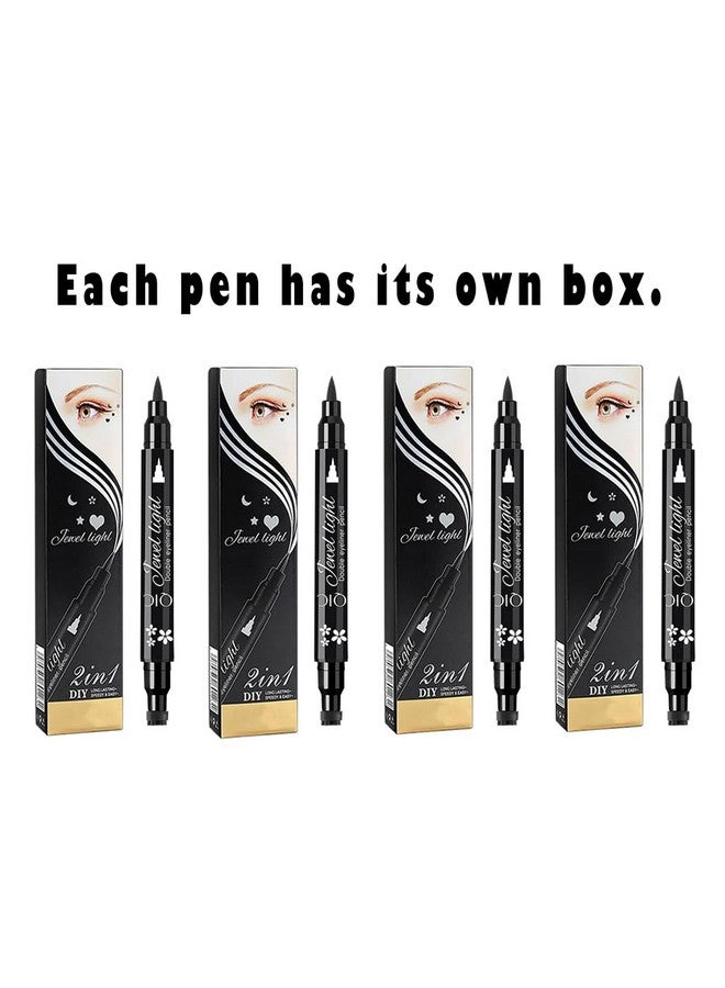 Shape Stamp Eyeliner Set, 4 Pcs Black Felt Eyeliners And 4 Shape Stamps, Dual Ended 2In1 Eye Makeup Pen