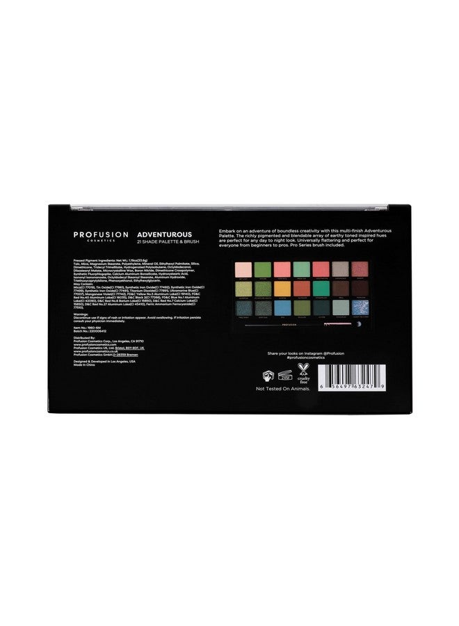 Adventurous 21 Shade Eyeshadow Palette & Brush Earthy Tones Rich Pigments Blendable Colors