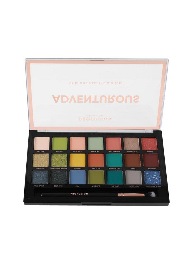 Adventurous 21 Shade Eyeshadow Palette & Brush Earthy Tones Rich Pigments Blendable Colors