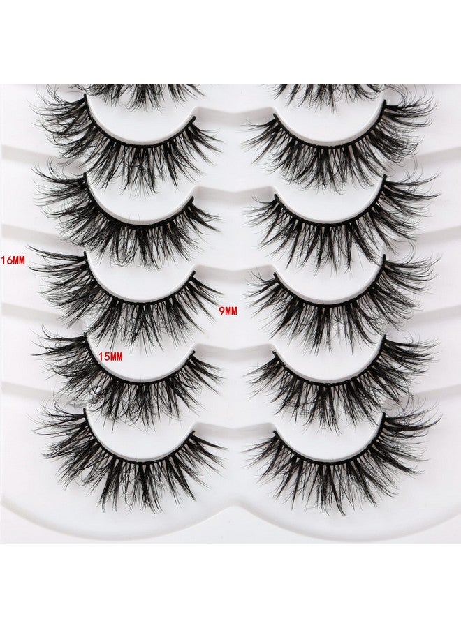 False Eyelashes Wispy Mink Lashes Cat Eye Look 8D Volume Fluffy Natural Fake Eyelash Faux Mink Lashes 7 Pairs Pack