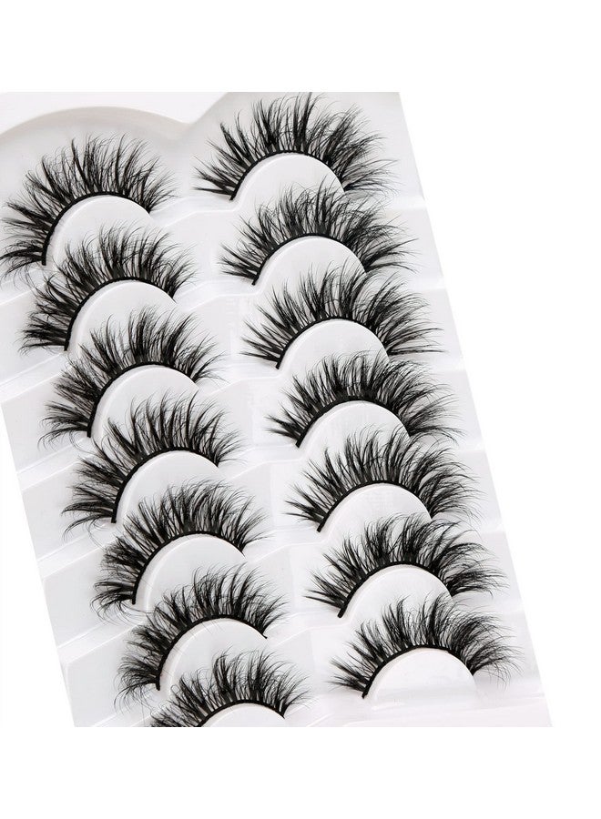 False Eyelashes Wispy Mink Lashes Cat Eye Look 8D Volume Fluffy Natural Fake Eyelash Faux Mink Lashes 7 Pairs Pack