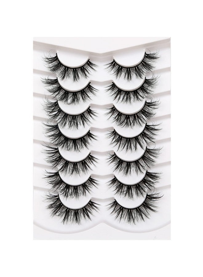 False Eyelashes Wispy Mink Lashes Cat Eye Look 8D Volume Fluffy Natural Fake Eyelash Faux Mink Lashes 7 Pairs Pack