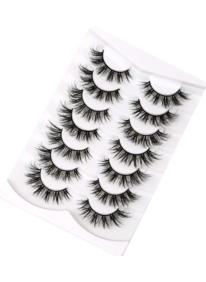 False Eyelashes Wispy Mink Lashes Cat Eye Look 8D Volume Fluffy Natural Fake Eyelash Faux Mink Lashes 7 Pairs Pack