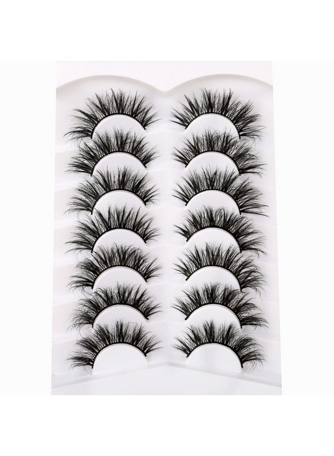 False Eyelashes Wispy Mink Lashes Cat Eye Look 8D Volume Fluffy Natural Fake Eyelash Faux Mink Lashes 7 Pairs Pack