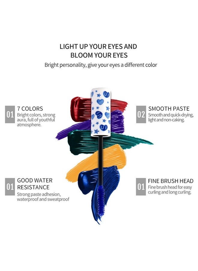 Colored Mascara 7 Pack Waterproof And Smudgeproof Longlasting Mascara Cruelty Free & Vegan Volume Mascara (7 Colors Set 1)