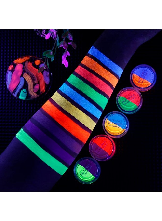 Water Activated Eyeliner Pastel Uv Reactive Pastel Cake Eyeliner 10 Color In 5 Cake Hydra Eye Lineruv Glow Blacklight Body Face Makeup Paint Costume Halloween And Club Makeup Art Paint