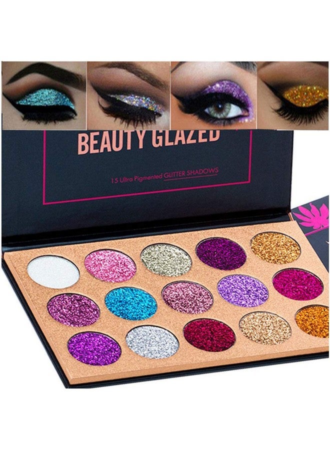 15 Colors Glitter Eyeshadow Palette Shimmer Ultra Pigmented Makeup Eye Shadow Powder Long Lasting Waterproof Holiday Party Makeup (Colors A)