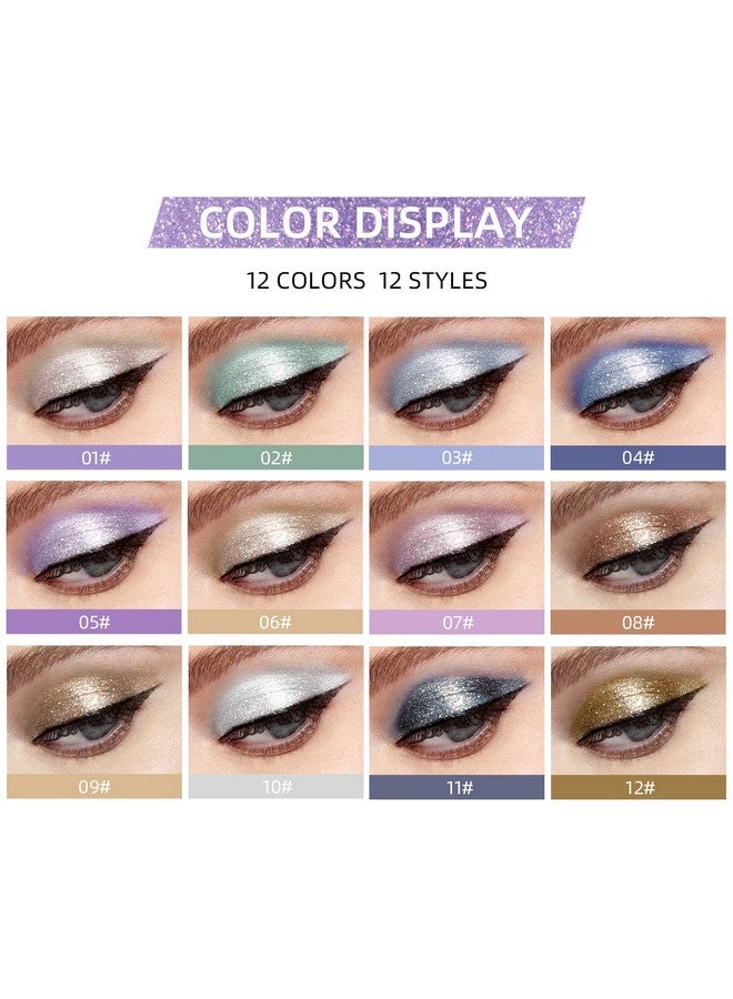 12 Colors Liquid Glitter Eyeshadow Set Multidimensional Metallic Glitter Shimmer Smokey Eye Looks Waterproof Long Lasting Quickdrying Sparkling Eye Shadow Makeup Kits (Color A)