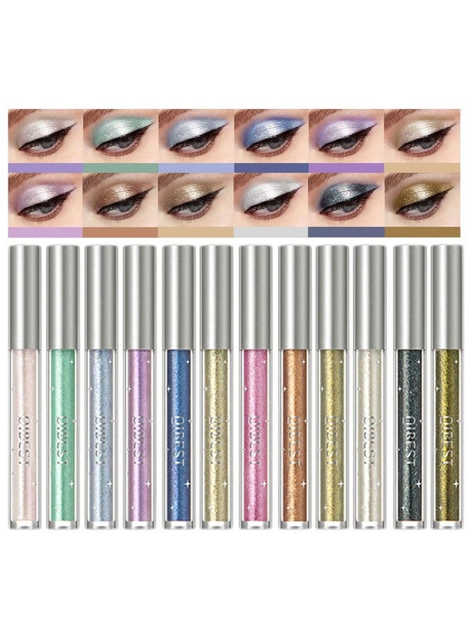 12 Colors Liquid Glitter Eyeshadow Set Multidimensional Metallic Glitter Shimmer Smokey Eye Looks Waterproof Long Lasting Quickdrying Sparkling Eye Shadow Makeup Kits (Color A)