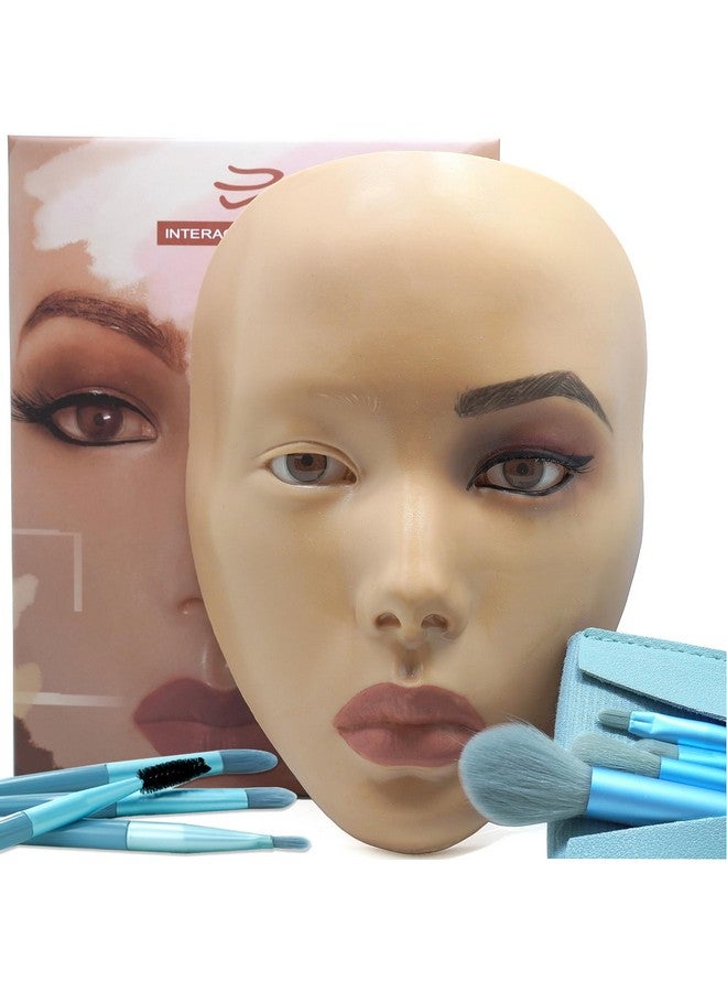 5D Makeup Practice Face Board Silicone Makeup Mannequin Face Reusable Beginner Practice Eye Makeup Face Eye Fake Silicone Makeup Artist Full Face Practice Eyelash Eye Shadow Eyeliner Pen Simulatio