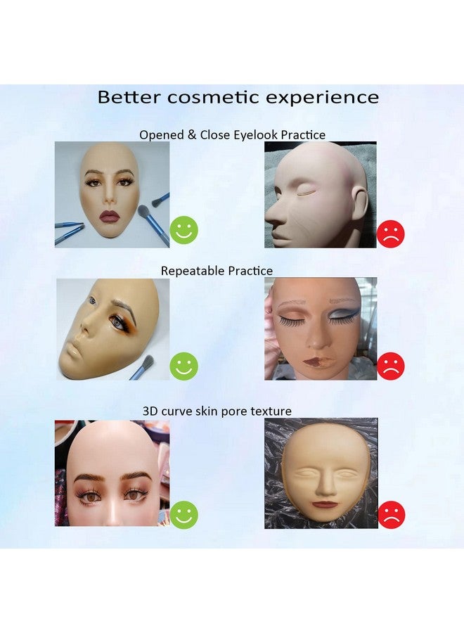 5D Makeup Practice Face Board Silicone Makeup Mannequin Face Reusable Beginner Practice Eye Makeup Face Eye Fake Silicone Makeup Artist Full Face Practice Eyelash Eye Shadow Eyeliner Pen Simulatio