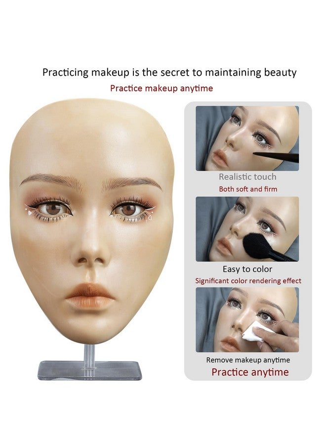 5D Makeup Practice Face Board Silicone Makeup Mannequin Face Reusable Beginner Practice Eye Makeup Face Eye Fake Silicone Makeup Artist Full Face Practice Eyelash Eye Shadow Eyeliner Pen Simulatio