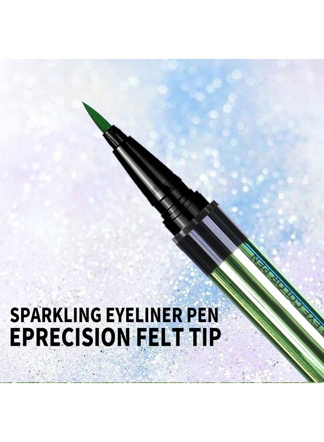 Eyeliner Penwaterproof Liquid Eyeliner With Precision Tipmetallic Shimmer Color Eyeliners Smudgeresistant Long Wearing (Green)