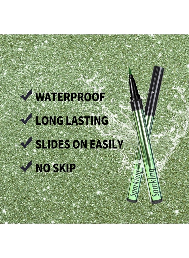 Eyeliner Penwaterproof Liquid Eyeliner With Precision Tipmetallic Shimmer Color Eyeliners Smudgeresistant Long Wearing (Green)