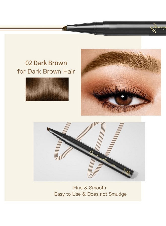 Eyebrow Pencil Microblading Pen Liquid Eyebrow Pen Micro 4 Tip Eyebrow Pencil Brow Pen Longlasting Waterproof & Smudgeproof Natural Eyebrow Makeup (02 Dark Brown)