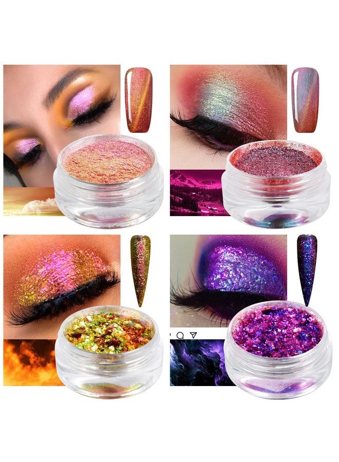 Loose Glitter Eyeshadow Set 2 Multichrome Eyeshadow Powder Pigment 1 Chameleon Eyeshadow Brush 1 Liquid Fixer Holographic Sparkling Eye Shadows Duochrome Makeup