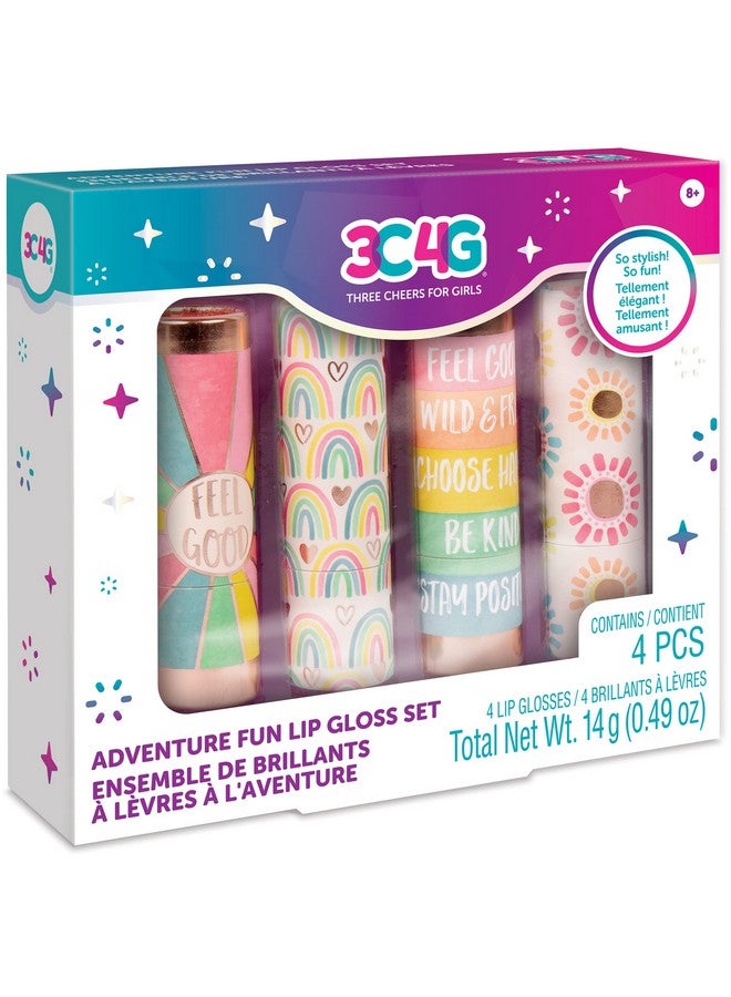 3C4G: Adventure Fun: Lip Gloss Set 4 Piece Scented Lip Gloss Sticks Cherrypeachgrapestrawberryon The Go For Adventurous & Stylish Tweens & Girls Three Cheers For Girls Ages 8+