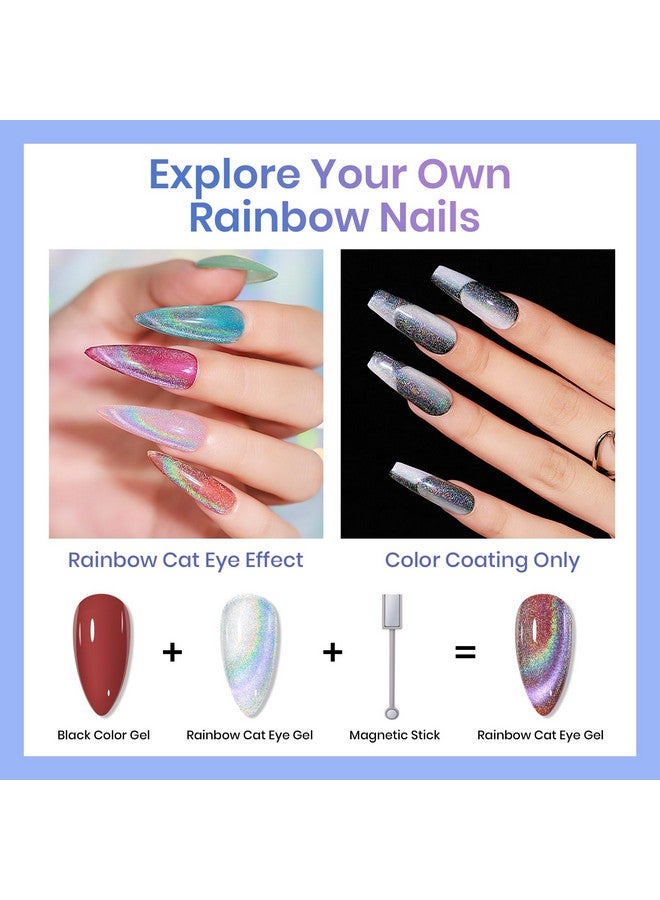 Cat Eye Gel Nail Polish Rainbow Cat Eye Holographic Glitter 9D Cateye Soak Off U V Led Gel Polish For Nail Salon Home Diy Manicure 12Ml