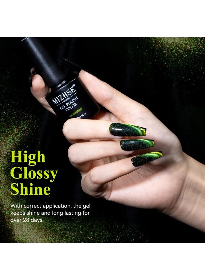 9D Cat Eye Gel Nail Polish Bright Green Magnetic Gel Polish With Magnet Stick Magic Shimmer Galaxy Effect Holographic Glitter Silky Cat Eye Nail Polish Soak Off Nail Art Manicure At Home