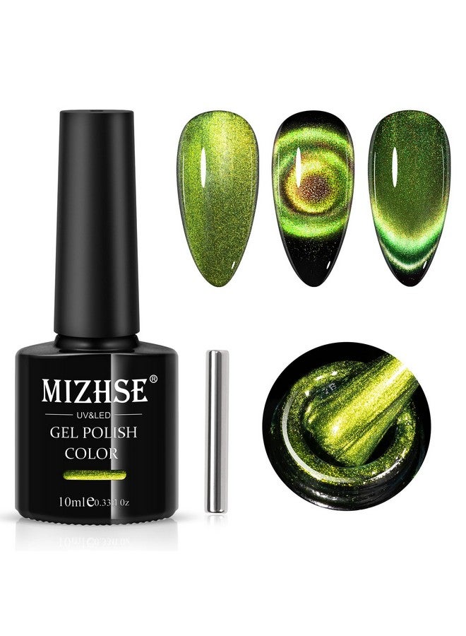 9D Cat Eye Gel Nail Polish Bright Green Magnetic Gel Polish With Magnet Stick Magic Shimmer Galaxy Effect Holographic Glitter Silky Cat Eye Nail Polish Soak Off Nail Art Manicure At Home