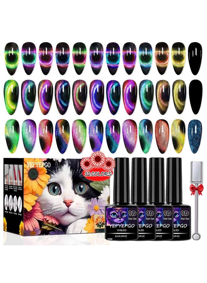 9D Cat Eye Gel Nail Polish Set 12 Colors Cat Eye Gel Polish With Magnet Magnetic Cateye Gel Chameleon Galaxy Effects Professional Use For Salon