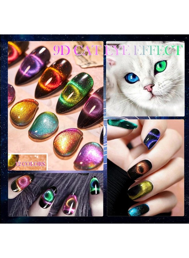9D Cat Eye Gel Nail Polish Set 12 Colors Cat Eye Gel Polish With Magnet Magnetic Cateye Gel Chameleon Galaxy Effects Professional Use For Salon