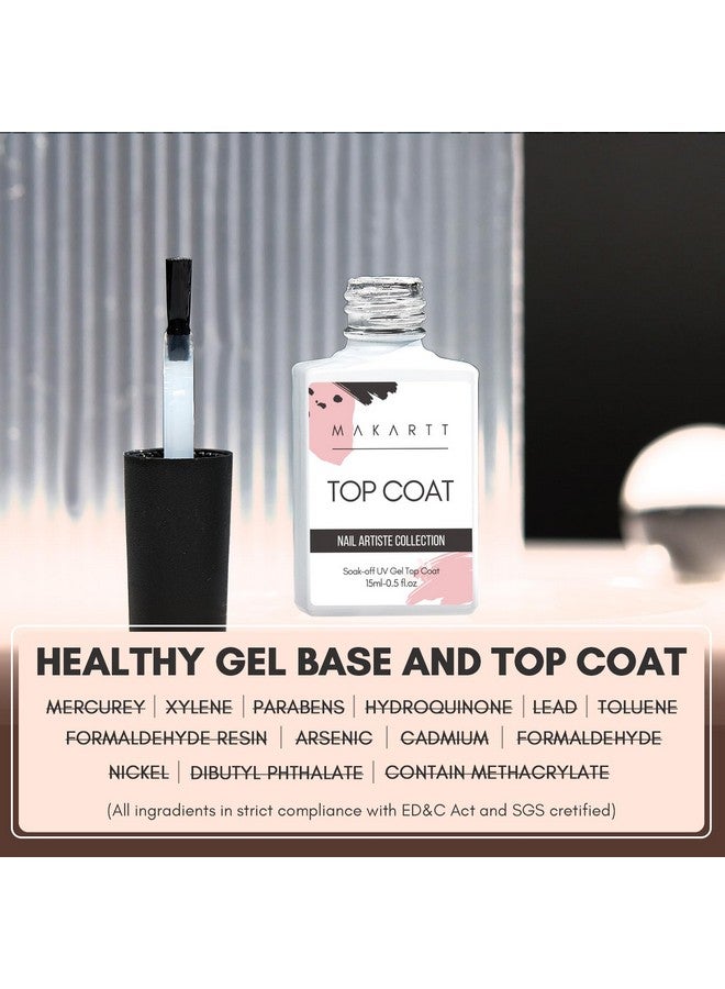 Gel Top Coat No Wipe Clear Gloss Shine Finish Soak Off Gel Top Coat Long Lasting Led Nail Lamp Gel For Gel Nail Polish Acrylic Nails Dip Powder Salon Quality Nail Art Manicure Gift 15Ml