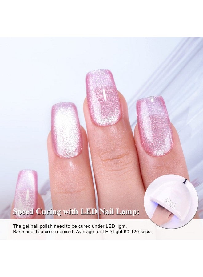 Hot Pink Champagne Pink Color Gel Nail Polish0.5Fl Oz Holographic 9D Cat Eyes Glitter Magnetic Gel Polish Uv Gel Nail Polish With Magnetic Stick For Nail Salon