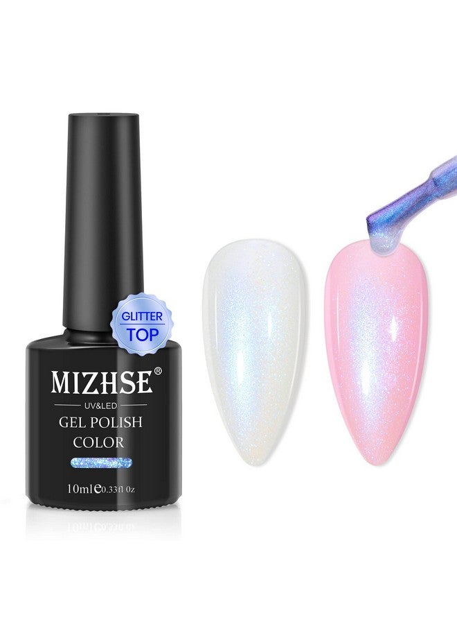 Glitter Gel Top Coat Pearl Sparkly Gel Nail Polish Blue Mermaid No Wipe Top Coat Aurora Shimmer Soak Off Uv Led Nail Gel Polish For Nail Art Home Diy 10Ml 0.33 Fl Oz