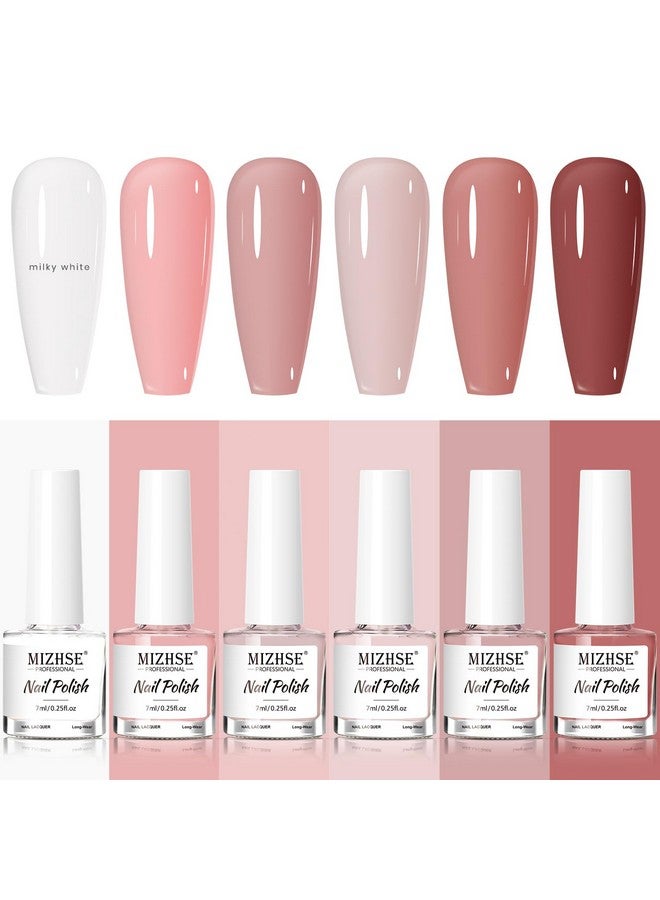 Nail Polish Set: Regular Nail Polish 6 Classic Nude Colors Collection Milky White Nude Pink Quick Dry Nail Polish Finger Nail Polish Manicure Diy Nail Art Salon Ideal Gift For Women Girl