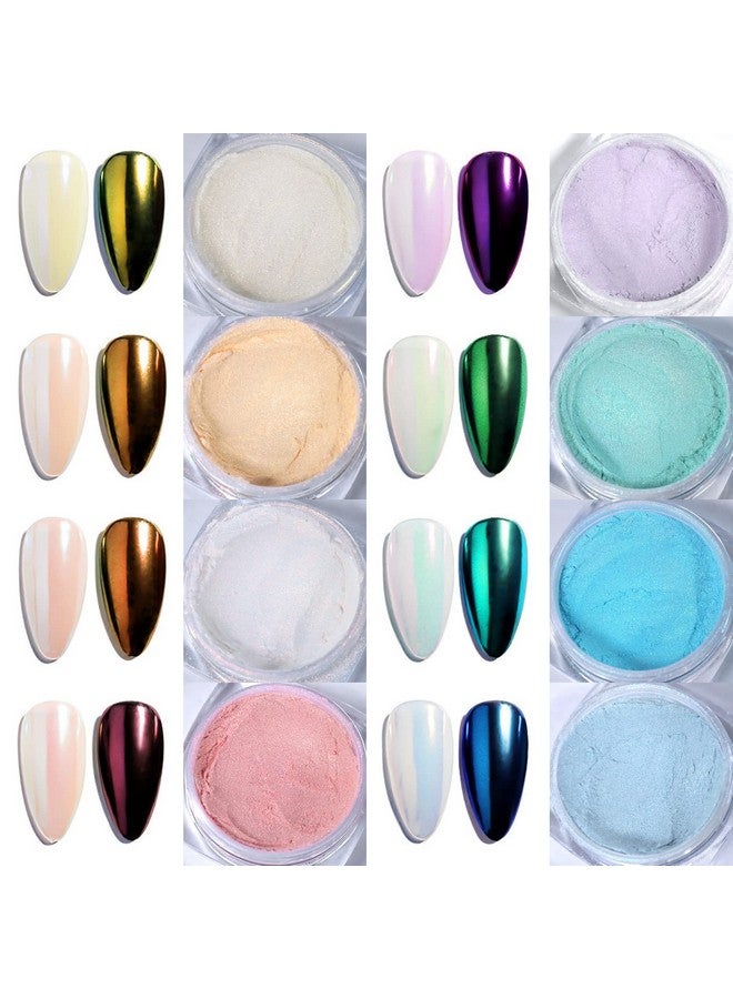 Mermaid Pearl Chrome Nail Powder 8 Colors Metallic Mirror Effect Pigment Iridescent Aurora Nail Glitter Dust Kit For Gel Nail Art Decoration Resin Craft Gifts Sweet Candy