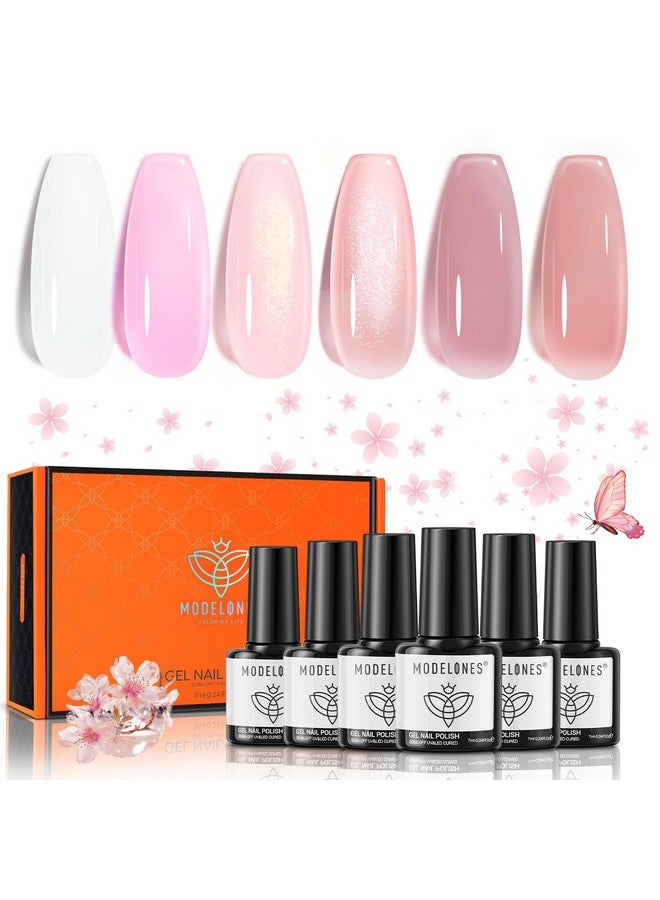 Gel Nail Polish Set 6 Colors Nude Pink Jelly Gel Polish Milky White Neutral Nail Gel Polish Summer Shimmery Glitter Translucent Nail Art Gel Kit Soak Off Manicure Diy Salon Gift For Ladies