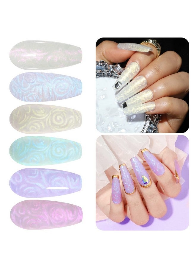 Pearl Gel Nail Polish Colleaction Glitter Pearlescent Shell Gel Polish Beige White Pearl Blue Purple Shimmer Mermaid Swirl Thread Effect Nail Gel Soak Off Led Uv Diy Manicure 6Pcs