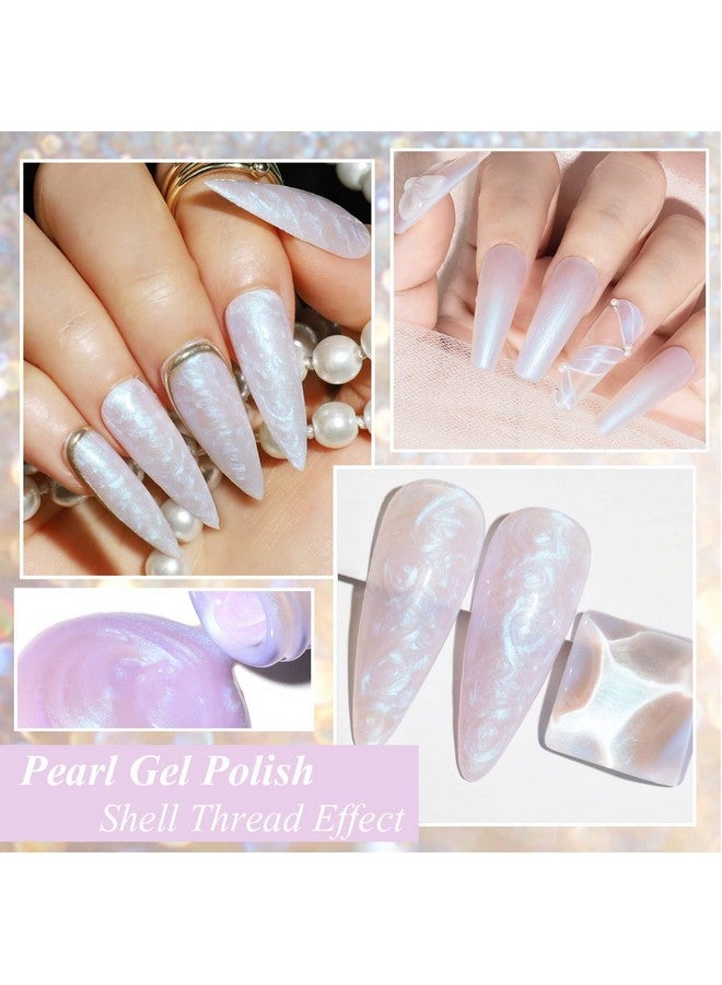 Pearl Gel Nail Polish Colleaction Glitter Pearlescent Shell Gel Polish Beige White Pearl Blue Purple Shimmer Mermaid Swirl Thread Effect Nail Gel Soak Off Led Uv Diy Manicure 6Pcs