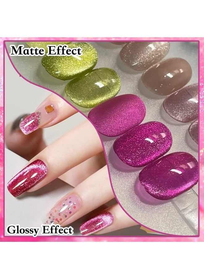 Crystal Cat Eye Gel Polish Kits Magnetic Nail Polish Set Holographic Cats Shiny Diamond Glitter Gel With Magnet Stick (Dark Pink)